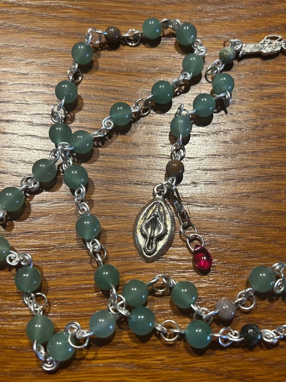 Handmade Feminist Rosary with Light Green Glass Beads